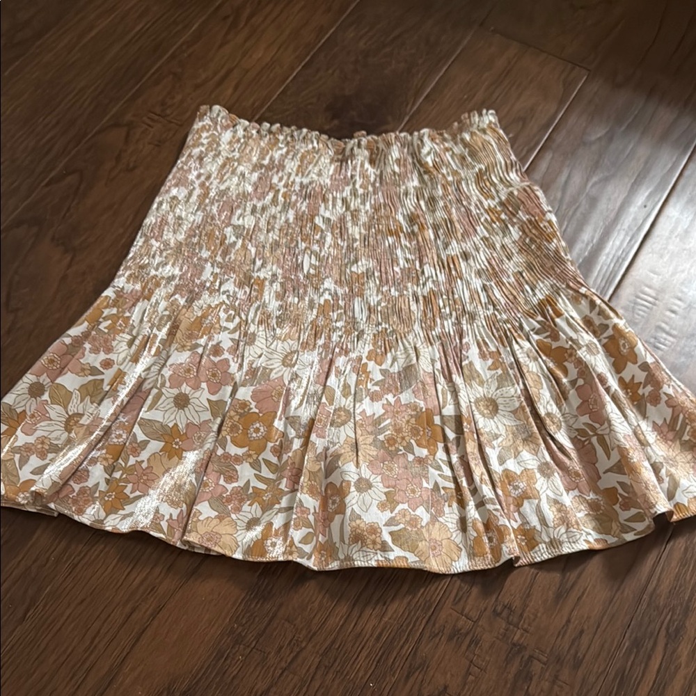 Floral Pleated Skirt - Cream and Brown